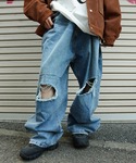 WHITELAND | WHITELAND/ホワイトランド/DAMEGE WIDE DENIM/ダメージワイドデニムパンツ(牛仔褲)