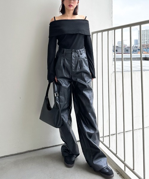 セール】タックデザインPUワイドパンツ（その他パンツ）｜ENLIKE