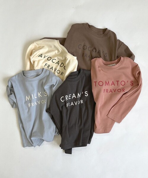 aBity select（アビティセレクト）の「ブレックファースト フロントロゴプリント長袖Tシャツ（Tシャツ/カットソー・キッズ・サーモンピンク/ブラウン/アイボリー/チャコールグレー/サックスブルー・120/110/90/100）」の12枚目の写真
