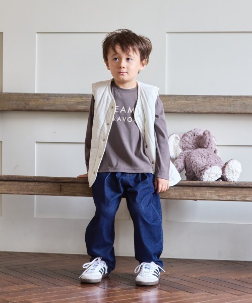 aBity select（アビティセレクト）の「ブレックファースト フロントロゴプリント長袖Tシャツ（Tシャツ/カットソー・キッズ・サーモンピンク/ブラウン/アイボリー/チャコールグレー/サックスブルー・120/110/90/100）」の22枚目の写真