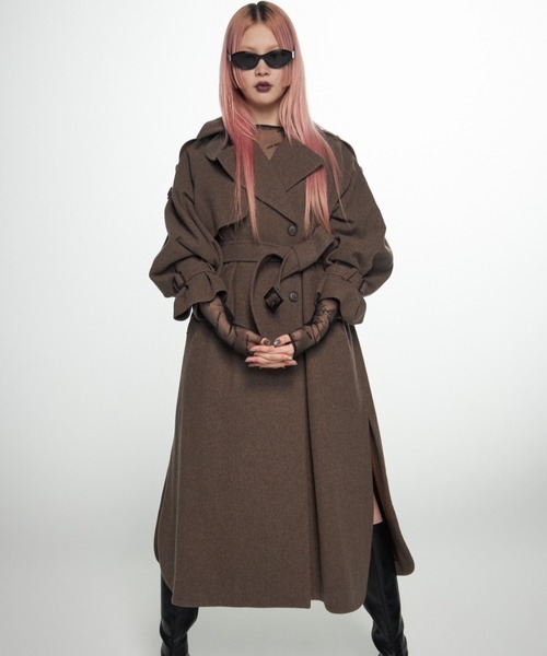 JOSE MOON（ジョゼムーン）の「WOOL COMFORTABLE TRENCH COAT/ウールコンフォータブルトレンチコート（トレンチコート・レディース・ブラック/ベージュ/モカ/ブラウン系その他/ライトグレー・FREE）」の6枚目の写真