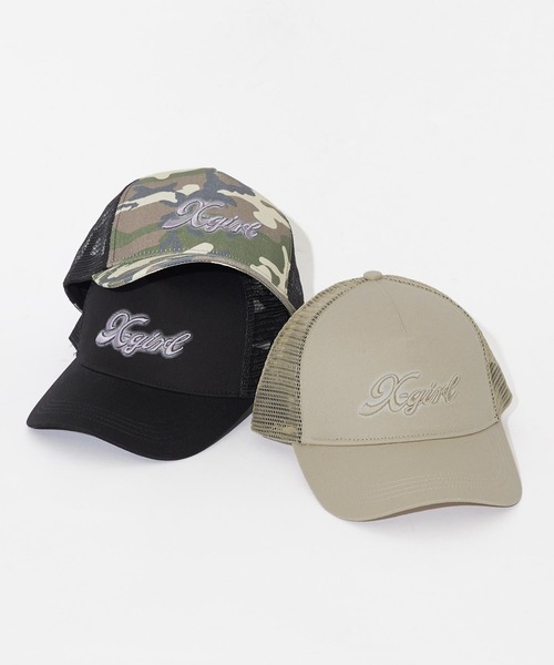X-girl(エックスガール)の「SPRAY PRINT AND EMBROIDERY TRUCKER CAP(キャップ・レディース・ブラック/オリーブ/ベージュ・ONE SIZE)」の14枚目の写真