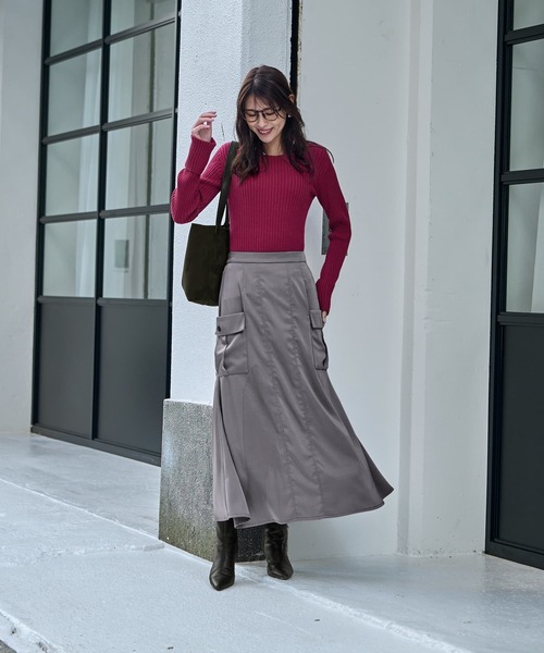 STYLE DELI(スタイルデリ)の「サイドポケットサテンロングスカート(スカート・レディース・グレー/ベージュ系その他・01/02)」の10枚目の写真
