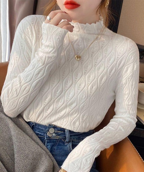 Miniministore(ミニミニストア)の「ニットトップス 秋冬プチハイネック 長袖(ニット/セーター・レディース・ダークグレー/ベージュ/アイボリー/レッド/ブラウン/ホワイト/ブラック・フリー)」の2枚目の写真