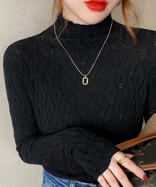 Miniministore(ミニミニストア)の「ニットトップス 秋冬プチハイネック 長袖(ニット/セーター・レディース・ダークグレー/ベージュ/アイボリー/レッド/ブラウン/ホワイト/ブラック・フリー)」の4枚目の写真