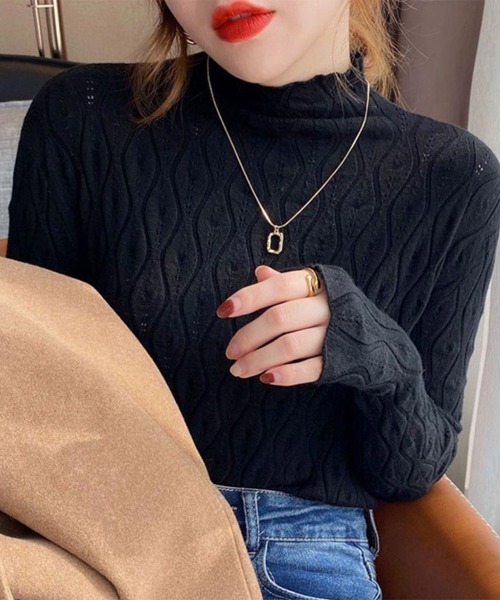 Miniministore(ミニミニストア)の「ニットトップス 秋冬プチハイネック 長袖(ニット/セーター・レディース・ダークグレー/ベージュ/アイボリー/レッド/ブラウン/ホワイト/ブラック・フリー)」の8枚目の写真