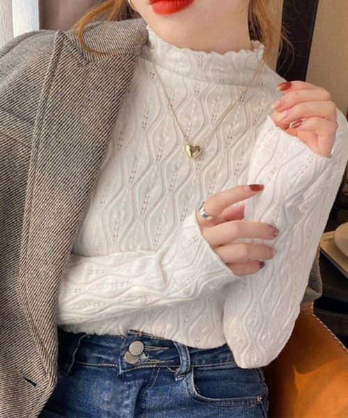 Miniministore(ミニミニストア)の「ニットトップス 秋冬プチハイネック 長袖(ニット/セーター・レディース・ダークグレー/ベージュ/アイボリー/レッド/ブラウン/ホワイト/ブラック・フリー)」の10枚目の写真
