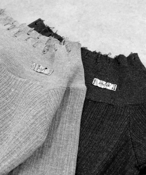 LVEU.（ラブユ.）の「【LVEU.】ダメージオフショルニットトップス / トップス ニット ダメージ オフショル オフショルダー クロップド ショート ブラック グレー（ニット/セーター・レディース・ブラック/グレー・FREE）」の22枚目の写真