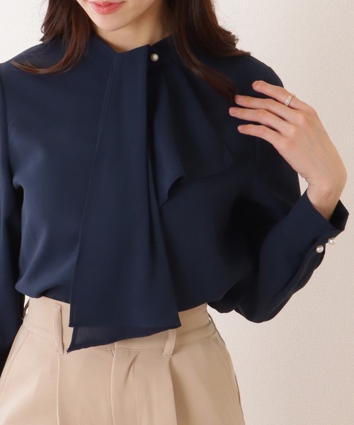 セール】ボウタイ付き 長袖 とろみ ベーシック ブラウス（シャツ 