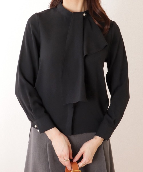 Lace Ladies(レースレディース)の「ボウタイ付き 長袖 とろみ ベーシック ブラウス(シャツ/ブラウス・レディース・ホワイト/ネイビー/ベージュ/ブラック・S/FREE)」の6枚目の写真