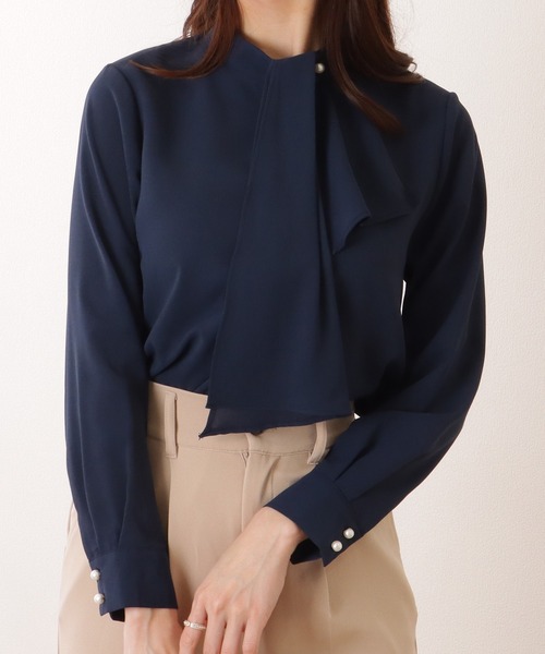 Lace Ladies(レースレディース)の「ボウタイ付き 長袖 とろみ ベーシック ブラウス(シャツ/ブラウス・レディース・ホワイト/ネイビー/ベージュ/ブラック・S/FREE)」の10枚目の写真