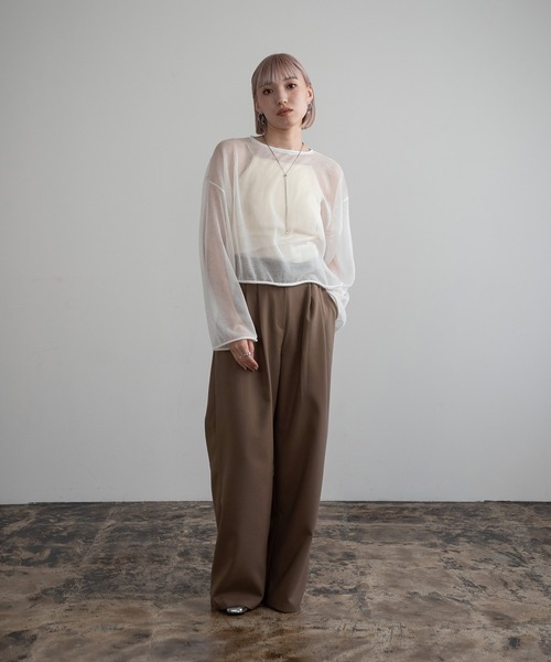セール】crew neck sheer tops / クルーネックシアートップス（T