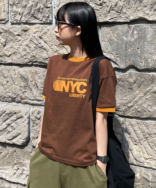 Chillfar（チルファー）の「リンガーTシャツ（Tシャツ/カットソー・レディース・オートミール/杢グレー/ブラウン/ホワイト/イエロー・FREE）」の3枚目の写真