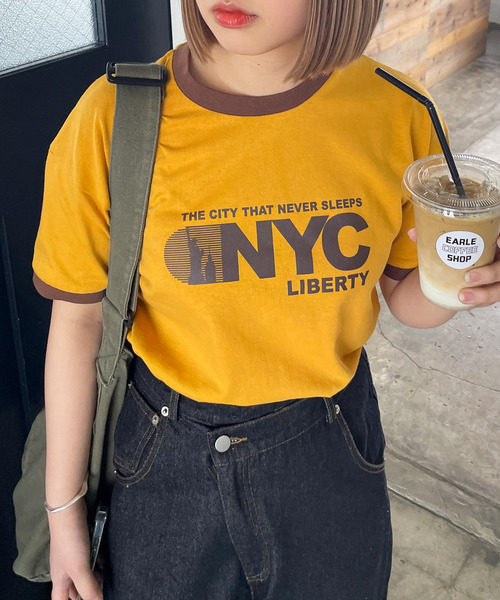 Chillfar（チルファー）の「リンガーTシャツ（Tシャツ/カットソー・レディース・オートミール/杢グレー/ブラウン/ホワイト/イエロー・FREE）」の5枚目の写真