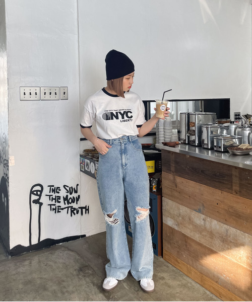 Chillfar（チルファー）の「リンガーTシャツ（Tシャツ/カットソー・レディース・オートミール/杢グレー/ブラウン/ホワイト/イエロー・FREE）」の6枚目の写真