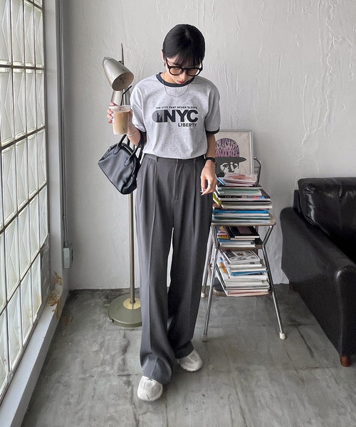 Chillfar（チルファー）の「リンガーTシャツ（Tシャツ/カットソー・レディース・オートミール/杢グレー/ブラウン/ホワイト/イエロー・FREE）」の7枚目の写真