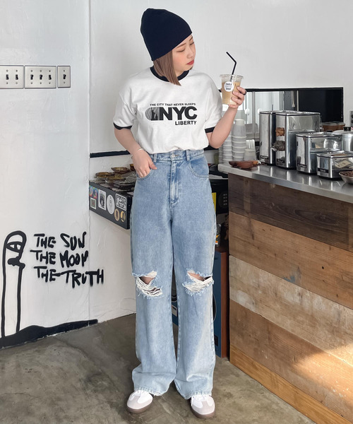 Chillfar（チルファー）の「リンガーTシャツ（Tシャツ/カットソー・レディース・オートミール/杢グレー/ブラウン/ホワイト/イエロー・FREE）」の11枚目の写真