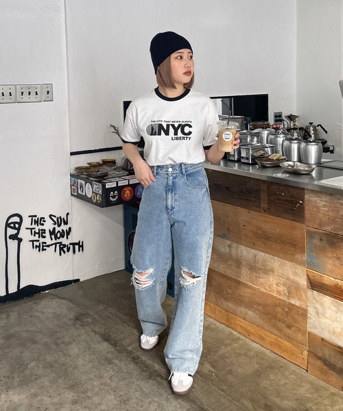 Chillfar（チルファー）の「リンガーTシャツ（Tシャツ/カットソー・レディース・オートミール/杢グレー/ブラウン/ホワイト/イエロー・FREE）」の12枚目の写真