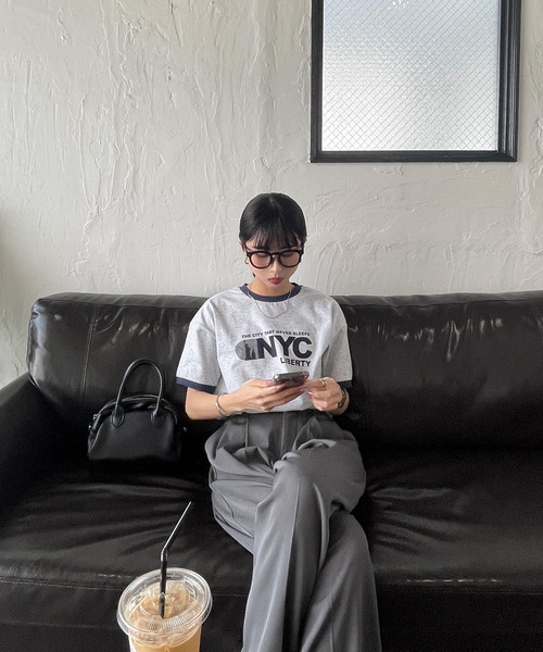 Chillfar（チルファー）の「リンガーTシャツ（Tシャツ/カットソー・レディース・オートミール/杢グレー/ブラウン/ホワイト/イエロー・FREE）」の16枚目の写真