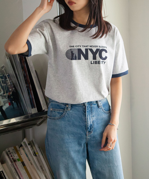 Chillfar（チルファー）の「リンガーTシャツ（Tシャツ/カットソー・レディース・オートミール/杢グレー/ブラウン/ホワイト/イエロー・FREE）」の22枚目の写真