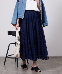 パネルメッシュレースフレアスカート