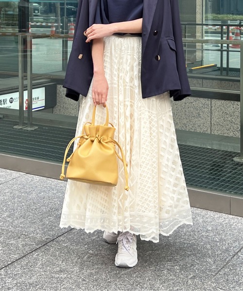 Chez toi（シェトワ）の「パネルメッシュレースフレアスカート（スカート・レディース・ベージュ/ネイビー/アイボリー・FREE）」の4枚目の写真