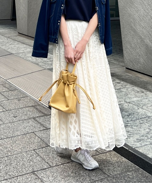 Chez toi（シェトワ）の「パネルメッシュレースフレアスカート（スカート・レディース・ベージュ/ネイビー/アイボリー・FREE）」の5枚目の写真
