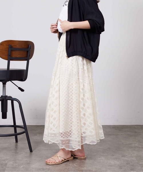Chez toi（シェトワ）の「パネルメッシュレースフレアスカート（スカート・レディース・ベージュ/ネイビー/アイボリー・FREE）」の13枚目の写真