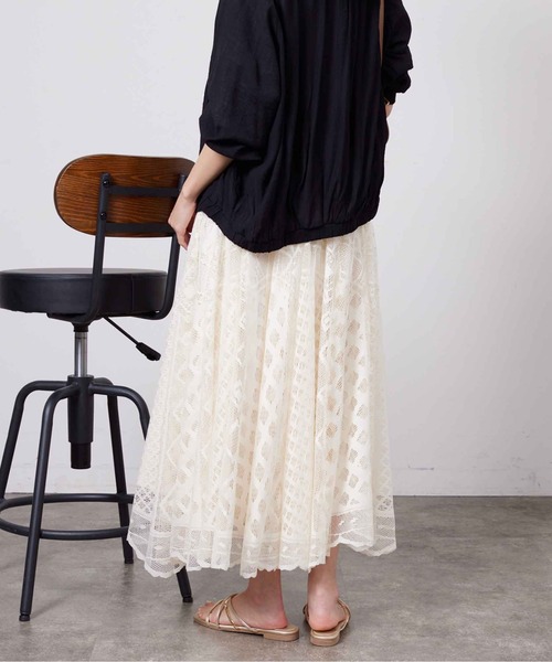 Chez toi（シェトワ）の「パネルメッシュレースフレアスカート（スカート・レディース・ベージュ/ネイビー/アイボリー・FREE）」の14枚目の写真