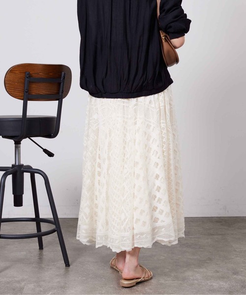 Chez toi（シェトワ）の「パネルメッシュレースフレアスカート（スカート・レディース・ベージュ/ネイビー/アイボリー・FREE）」の15枚目の写真