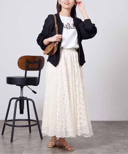 Chez toi（シェトワ）の「パネルメッシュレースフレアスカート（スカート・レディース・ベージュ/ネイビー/アイボリー・FREE）」の16枚目の写真