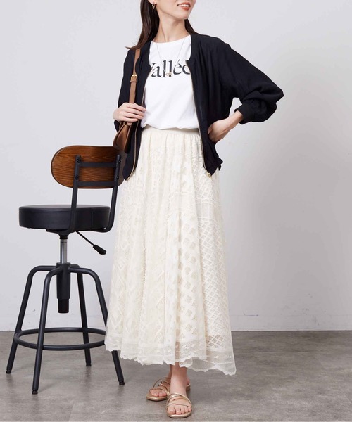Chez toi（シェトワ）の「パネルメッシュレースフレアスカート（スカート・レディース・ベージュ/ネイビー/アイボリー・FREE）」の17枚目の写真