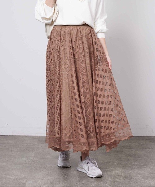 Chez toi（シェトワ）の「パネルメッシュレースフレアスカート（スカート・レディース・ベージュ/ネイビー/アイボリー・FREE）」の20枚目の写真