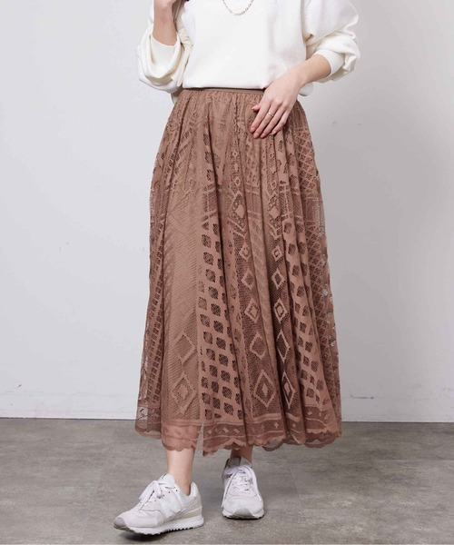 Chez toi（シェトワ）の「パネルメッシュレースフレアスカート（スカート・レディース・ベージュ/ネイビー/アイボリー・FREE）」の22枚目の写真