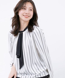 配色ボウタイブラウス