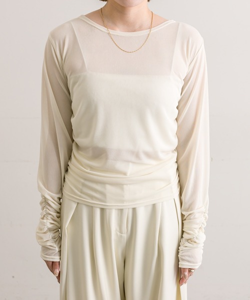 mline（エムライン）の「【3色展開】[mline]袖ギャザーシアープルオーバー（Tシャツ/カットソー・レディース・アイボリー/グリーン/ブラック・FREE）」の14枚目の写真