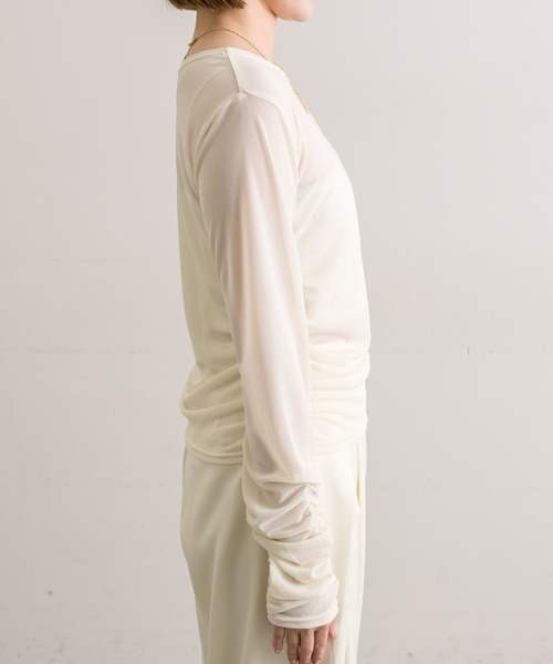 mline（エムライン）の「【3色展開】[mline]袖ギャザーシアープルオーバー（Tシャツ/カットソー・レディース・アイボリー/グリーン/ブラック・FREE）」の15枚目の写真