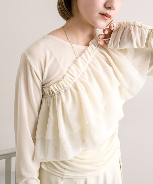mline（エムライン）の「【3色展開】[mline]袖ギャザーシアープルオーバー（Tシャツ/カットソー・レディース・アイボリー/グリーン/ブラック・FREE）」の6枚目の写真