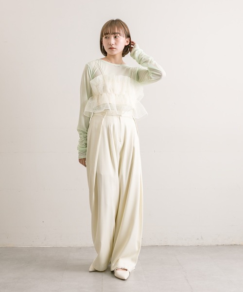 mline（エムライン）の「【3色展開】[mline]袖ギャザーシアープルオーバー（Tシャツ/カットソー・レディース・アイボリー/グリーン/ブラック・FREE）」の9枚目の写真