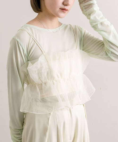 mline（エムライン）の「【3色展開】[mline]袖ギャザーシアープルオーバー（Tシャツ/カットソー・レディース・アイボリー/グリーン/ブラック・FREE）」の7枚目の写真