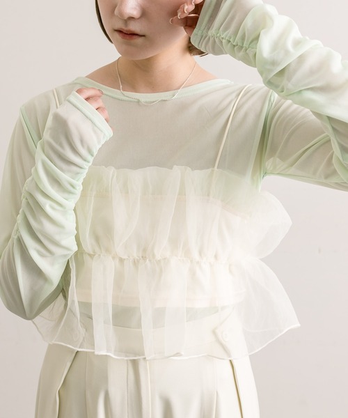 mline（エムライン）の「【3色展開】[mline]袖ギャザーシアープルオーバー（Tシャツ/カットソー・レディース・アイボリー/グリーン/ブラック・FREE）」の8枚目の写真