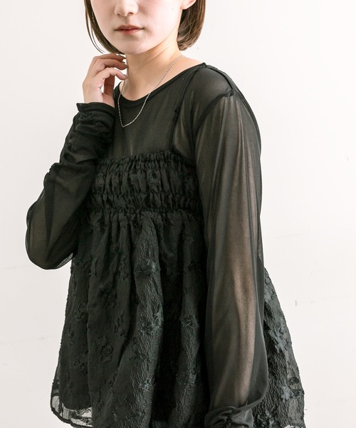 mline（エムライン）の「【3色展開】[mline]袖ギャザーシアープルオーバー（Tシャツ/カットソー・レディース・アイボリー/グリーン/ブラック・FREE）」の11枚目の写真