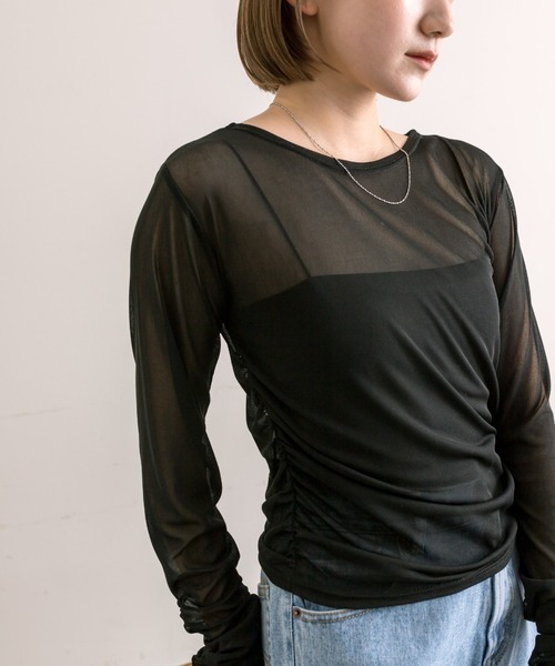 mline（エムライン）の「【3色展開】[mline]袖ギャザーシアープルオーバー（Tシャツ/カットソー・レディース・アイボリー/グリーン/ブラック・FREE）」の10枚目の写真