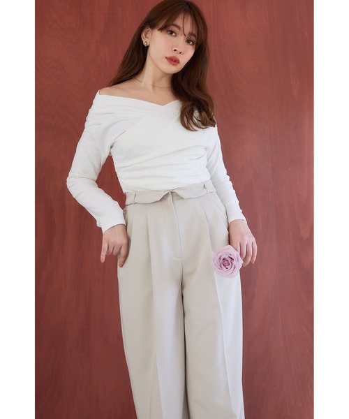 Asymmetric Cotton-blend Jersey Top（Tシャツ/カットソー）｜Her lip