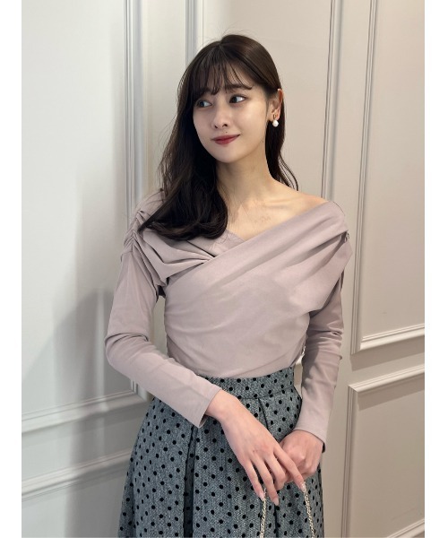 Asymmetric Cotton-blend Jersey Top（Tシャツ/カットソー）｜Her lip