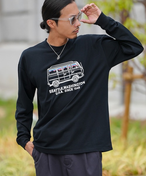 GERRY（ジェリー）の「【GERRY】別注 プリント/ワンポイント 刺しゅう 長袖Tシャツ（Tシャツ/カットソー・メンズ・ホワイト/ブラック/パープル系/パープル系1/ブルー系1/カーキ系1/ブルー系/カーキ系/グレー系/グレー系1/ブラック系1/ホワイト系1/ブラック系/ホワイト系/カーキ/ブルー/グレー/パープル/ブルー系2/グレー系2/カーキ系2/ホワイト系2/ブラック系2・LARGE/X-LARGE/SMALL/MEDIUM）」の8枚目の写真