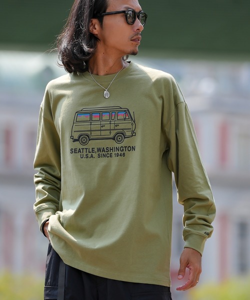 GERRY（ジェリー）の「【GERRY】別注 プリント/ワンポイント 刺しゅう 長袖Tシャツ（Tシャツ/カットソー・メンズ・ホワイト/ブラック/パープル系/パープル系1/ブルー系1/カーキ系1/ブルー系/カーキ系/グレー系/グレー系1/ブラック系1/ホワイト系1/ブラック系/ホワイト系/カーキ/ブルー/グレー/パープル/ブルー系2/グレー系2/カーキ系2/ホワイト系2/ブラック系2・LARGE/X-LARGE/SMALL/MEDIUM）」の16枚目の写真