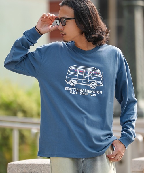 GERRY（ジェリー）の「【GERRY】別注 プリント/ワンポイント 刺しゅう 長袖Tシャツ（Tシャツ/カットソー・メンズ・ホワイト/ブラック/パープル系/パープル系1/ブルー系1/カーキ系1/ブルー系/カーキ系/グレー系/グレー系1/ブラック系1/ホワイト系1/ブラック系/ホワイト系/カーキ/ブルー/グレー/パープル/ブルー系2/グレー系2/カーキ系2/ホワイト系2/ブラック系2・LARGE/X-LARGE/SMALL/MEDIUM）」の20枚目の写真