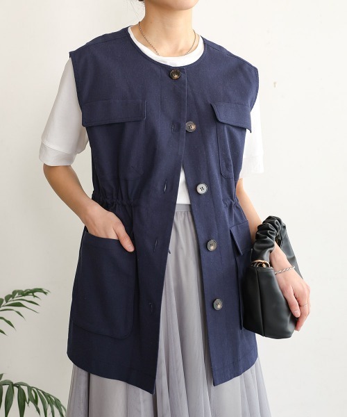 Bou Jeloud（ブージュルード）の「リネンバイオウォッシュワークベスト（ベスト・レディース・ナチュラル/ネイビー・38）」の2枚目の写真