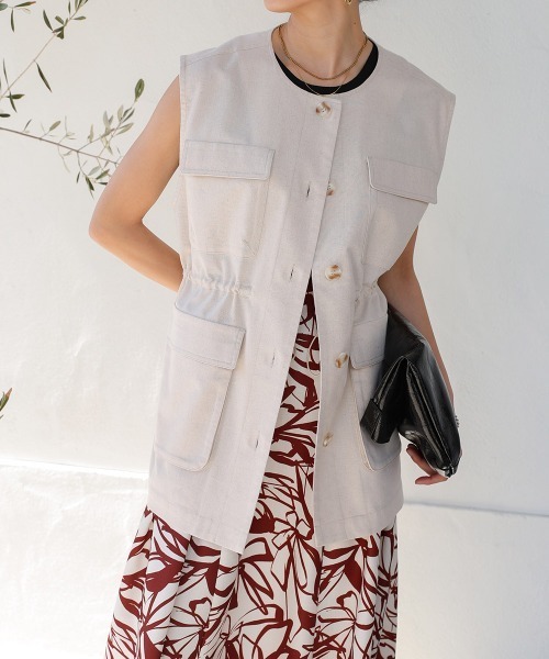 Bou Jeloud（ブージュルード）の「リネンバイオウォッシュワークベスト（ベスト・レディース・ナチュラル/ネイビー・38）」の3枚目の写真